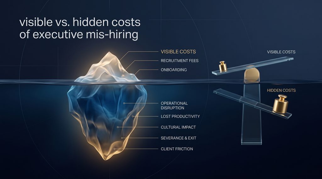Infographic breakdown of direct executive search costs versus hidden team attrition and lost business velocity in Nigeria