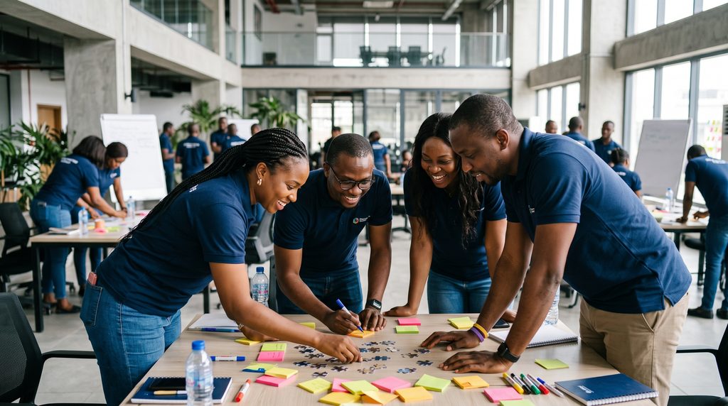 Cross-functional teams solving a structured problem-solving challenge during a corporate team building day